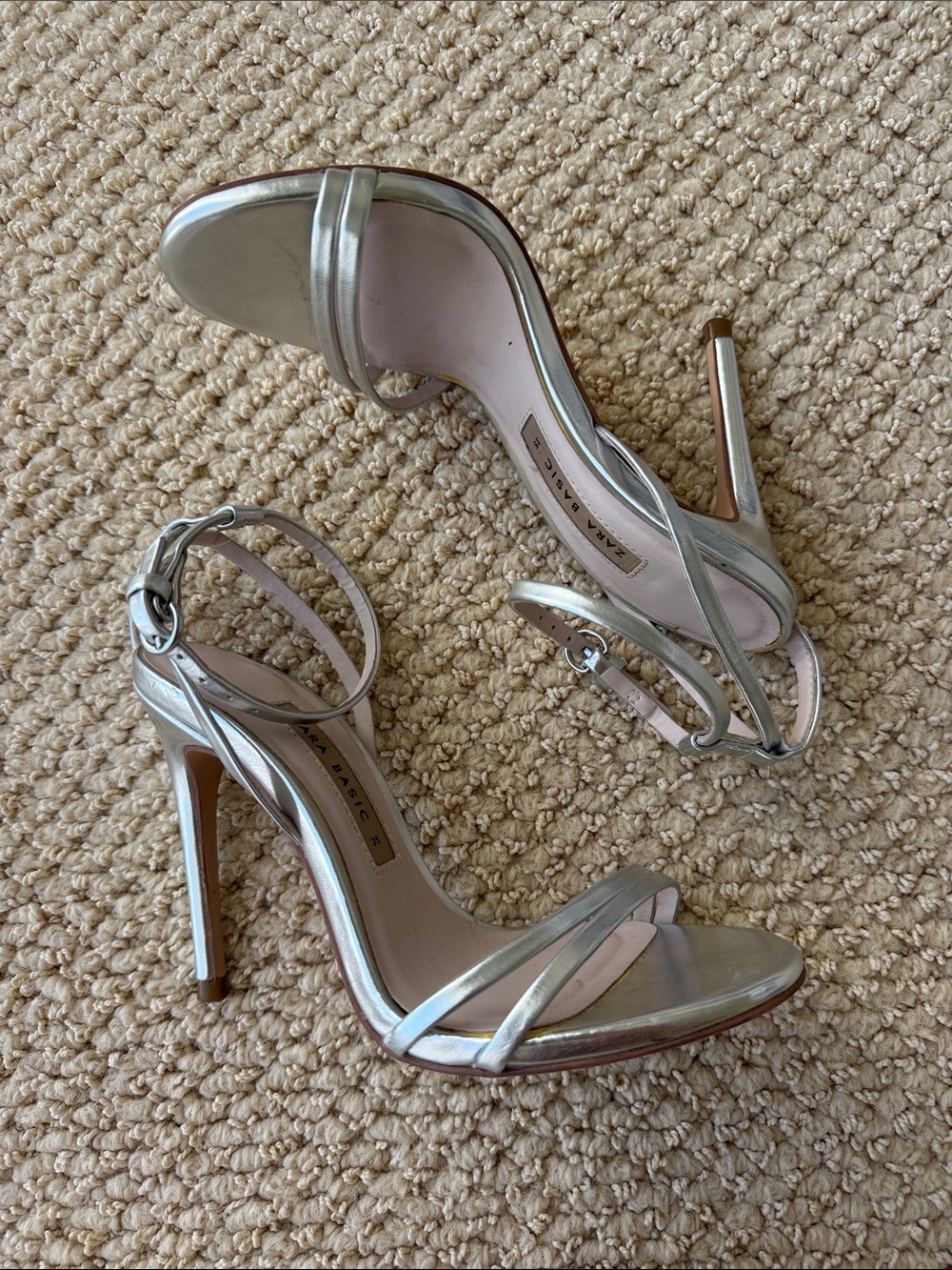Zara Silver Strappy High-Heel Sandals - Women's Evening Pumps size 35/5 - Picture 1 of 8